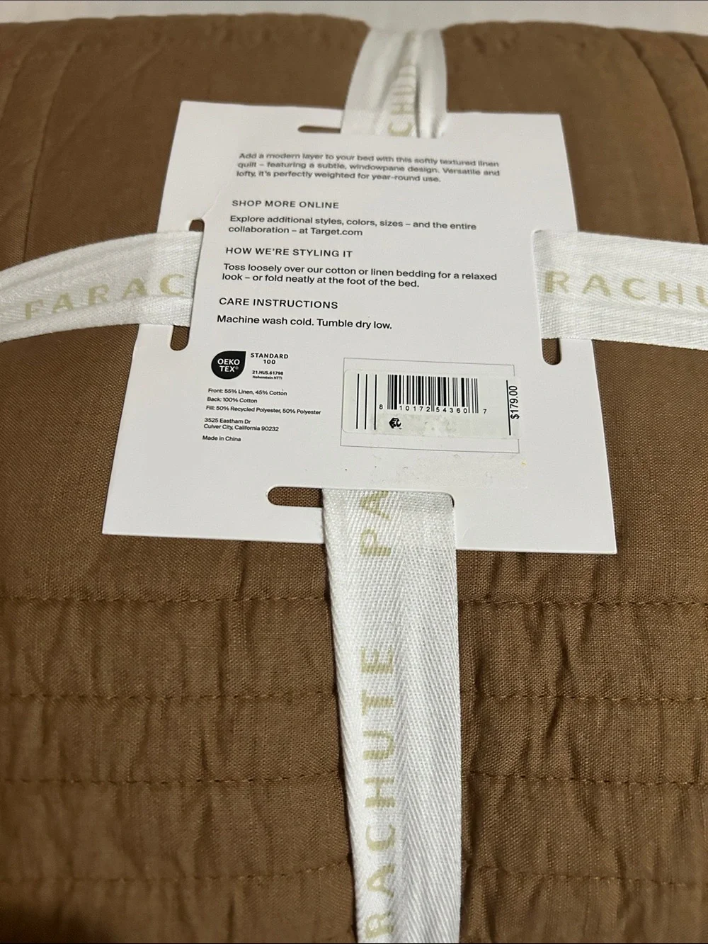 Parachute F/Q Relaxed Linen Quilt, Pecan
